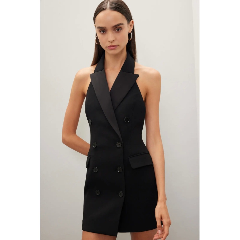 RONNY KOBO Victory Dress Black Double Breasted Halter Tuxedo Vest Dress XS